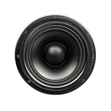 Round black loudspeaker woofer driver close-up isolated PNG with Transparent Background