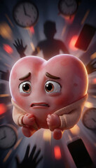 Heart Character Experiencing Anxiety and Stress, Dramatic 3D Scene