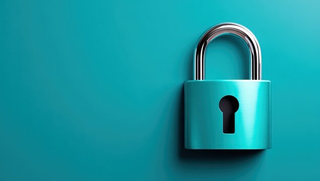 Bright Blue Padlock on Solid Cyan Background Security Lock Concept