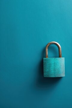 Blue Padlock on Bright Blue Background in Minimalist Style