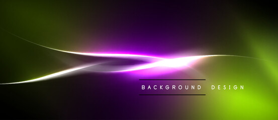 Obraz premium Abstract vibrant background. Smooth curves, purple, green hues create dynamic flow. Light flares add visual interest. Modern design element.