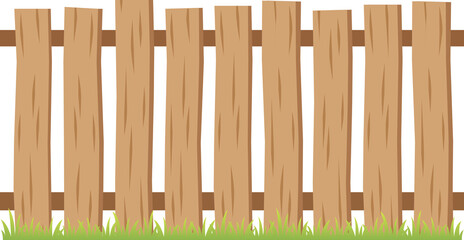 Cartoon Wooden Fence with Grass Border