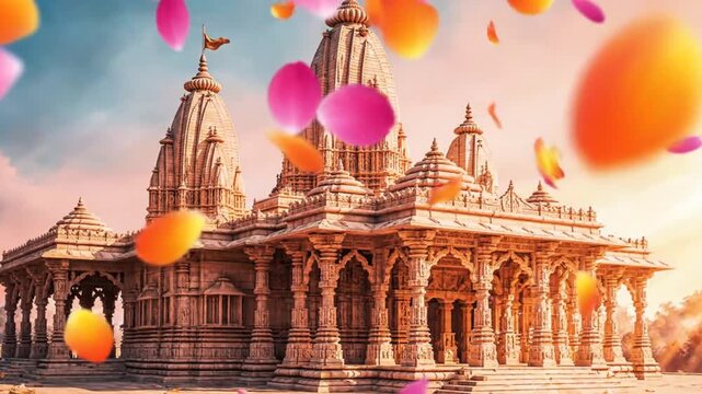 Ayodhya Ram Mandir Celebration Hindu Temple Festive Petals