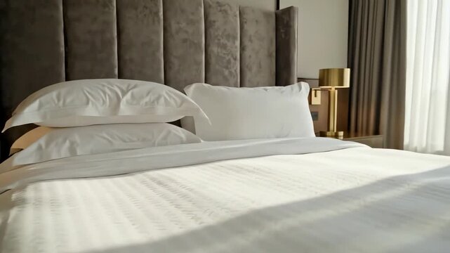 hotel room with bed. 4k resolution video 30fps.