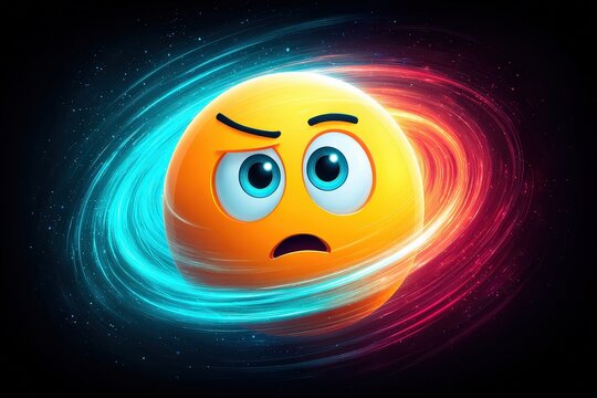 Animated Worried Emoji with Blue and Red Swirling Energy Effects in Space Setting