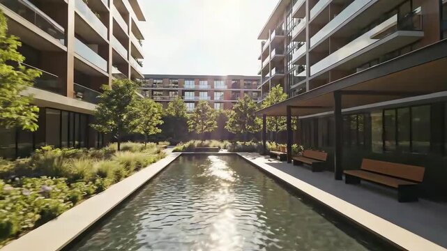 Modern Apartment Complex Aerial View. 4k resolution video 30fps.
