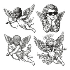 Fototapeta premium Vintage Cupids Vector Illustrations