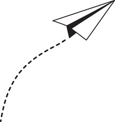 Black paper airplane with dotted trail on white background also transparent background dotted line flight path © mHs