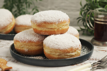 Traditional German dessert cake Krapfen or Berliner	