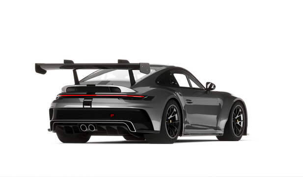 3D rendering of the fast Porsche 911 GT3 supercar. Isolated on the white background