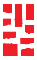 Vibrant red torn paper pieces on white background