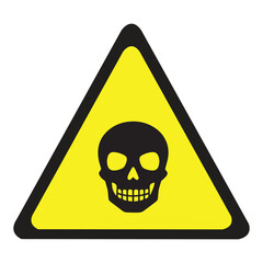 Warning sign with skull symbol on yellow background