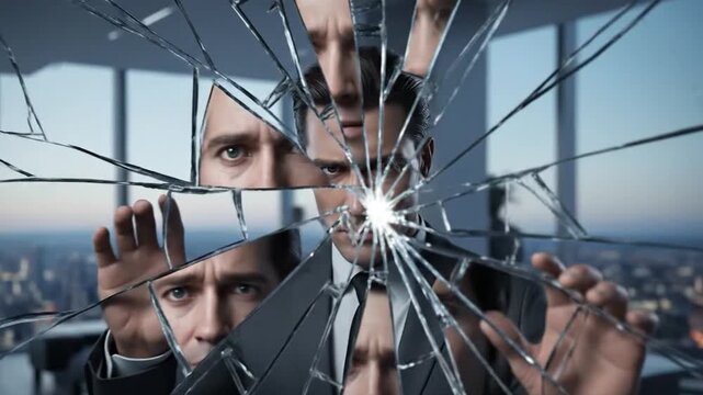 Business Person Looks at Shattered Reflection Digital Concept