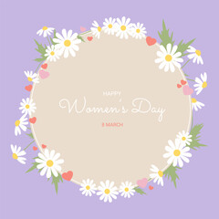 Floral frame for Women's Day. Hand-drawn illustration for spring design. Vector.