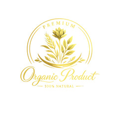 Obraz premium Premium Organic Product Logo with Golden Botanical Emblem