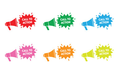 Vibrant call to action megaphones in multiple colors
