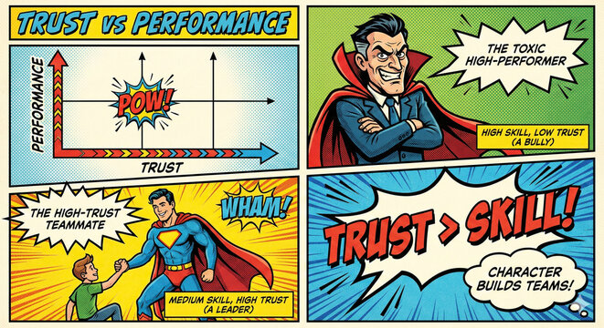 Trust versus performance quadrant matrix comic concept