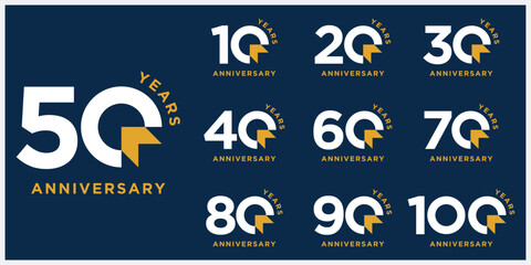 Collection of anniversary 10 to 100 logo design template. Celebration days creative special symbol vector icon, community symbol concept