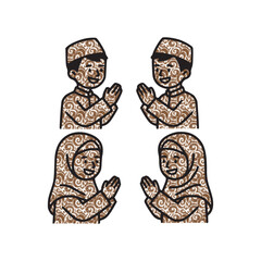 Make a Professional  Muslim Children Say Hello Vector.