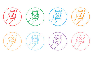Mobile payment icons in various colors for business and finance use