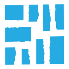 Collection of blue torn paper shapes for design elements