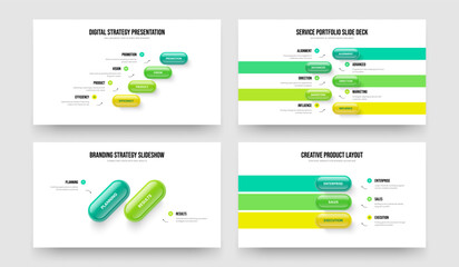Market Proposal 4 5 2 3 Step Infographic Slide Design Set. Corporate Performance Four Five Two Three Element Diagram Slideshow Layout Vector Illustration Bundle.