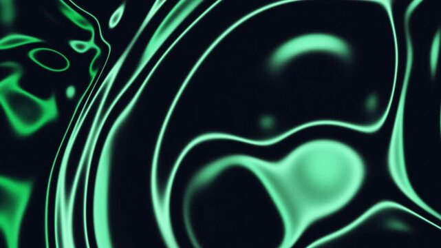 Abstract Dark Background with Flowing Neon Green Liquid Shapes and Glossy Organic Waves. Futuristic Digital Art Texture with Psychedelic Fluid Moti...