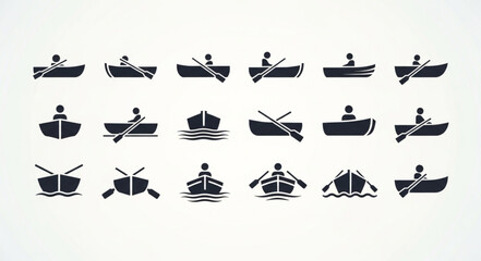 Collection of Silhouette Icons Representing Rowing Boats and People. © intan yn
