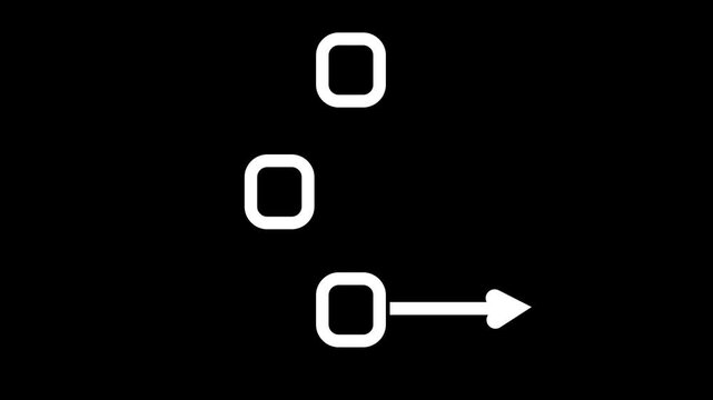 Animated flowchart icon. Work process line animation. Step by step organization. Project management tool. Black illustration on white background. HD video  bieak alpha channel. Motion graphic
