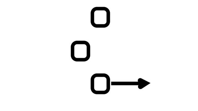 Animated flowchart icon. Work process line animation. Step by step organization. Project management tool. Black illustration on white background. HD video with alpha channel. Motion graphic