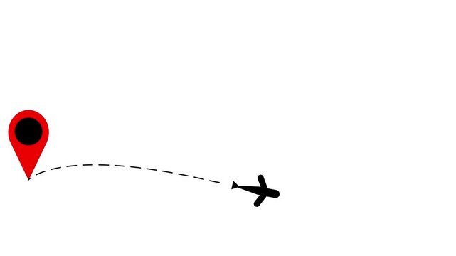 Airplane line path vector icon of air plane flight route with start point and dash line trace animation 4k video