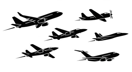 Collection of Silhouetted Airplanes in Flight. © intan yn