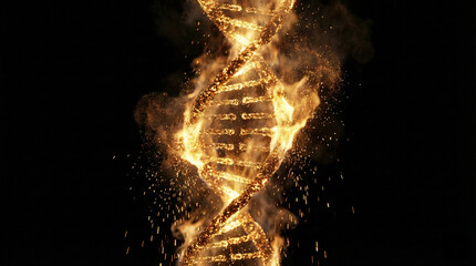 DNA Double Helix Created with Golden Sparks - Abstract Background Representing Biotechnology, Genetics, and Life Evolution