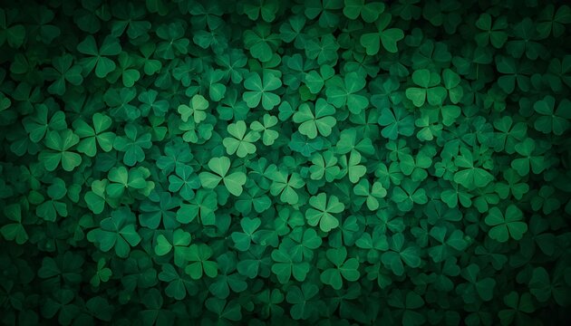 A lush carpet of vibrant green shamrocks densely packed together creating a stunning textured background for St. Patrick's Day