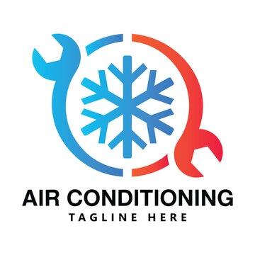 Air conditioning service logo with snowflake and wrenches symbol graphic icon