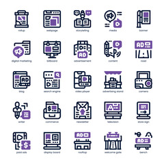 Advertising Tool Icon pack for your website, mobile, presentation, and logo design. Advertising Tool Icon dual tone design. Vector graphics illustration and editable stroke.