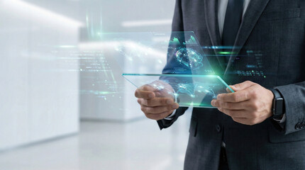 A shot focusing on the arms and hands of a businessman holding a thin