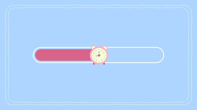 Animated loading bar with cartoon character indicator on blue background, illustrating progress and patience, depicted from a straightforward viewpoint