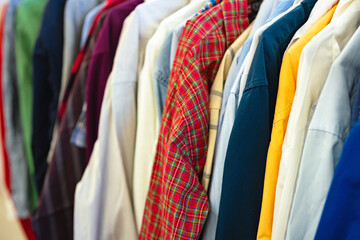 Second hand garment on rail in store