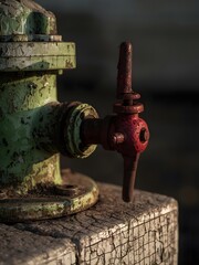 Old Rusty Industrial Valve and Electric Motor with Red Handwheel