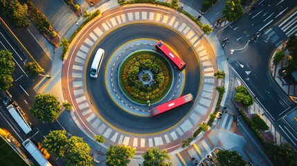 Obraz premium Aerial View of Roundabout with Vehicles.