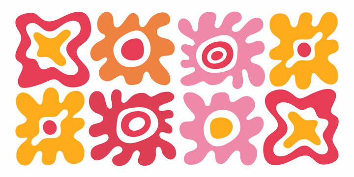 Retro floral pattern with vibrant pink and orange stylized blossoms