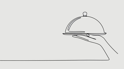 Obraz premium Minimalist line art of a hand serving a covered dish