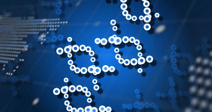 Triggered by map pulse, white ring clusters appearing, sliding and looping to show data network