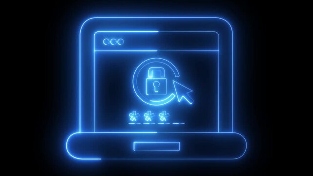 Glowing neon computer password icon isolated on black background. computer safety login or sign in. Multi factor, two steps authentication. concept of Data Protection, privacy, and internet security. 