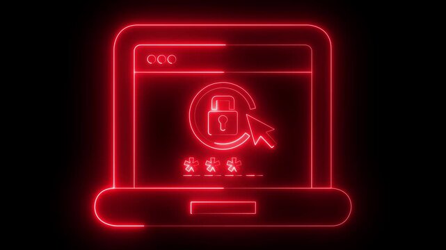 Glowing neon computer password icon isolated on black background. computer safety login or sign in. Multi factor, two steps authentication. concept of Data Protection, privacy, and internet security. 