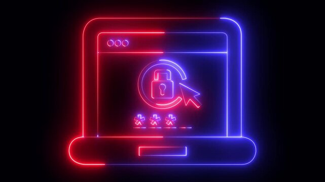 Glowing neon computer password icon isolated on black background. computer safety login or sign in. Multi factor, two steps authentication. concept of Data Protection, privacy, and internet security. 