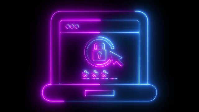 Glowing neon computer password icon isolated on black background. computer safety login or sign in. Multi factor, two steps authentication. concept of Data Protection, privacy, and internet security. 