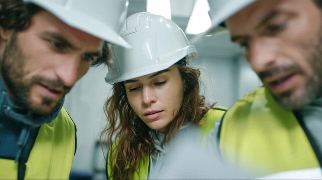 Construction team planning for site safety and project coordination