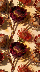 Dried Bronze Protea Compacta Flowers Close Up Isolated